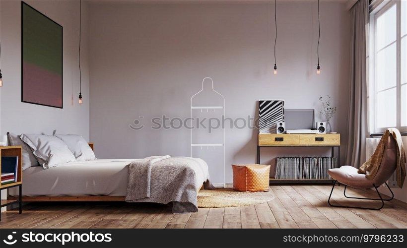 Modern bedroom design interior. 3d rendering concept. Modern Bedroom Design