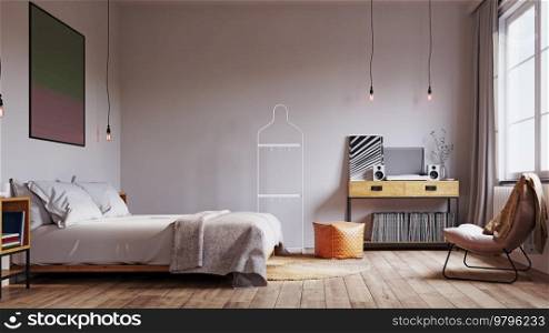 Modern bedroom design interior. 3d rendering concept. Modern Bedroom Design