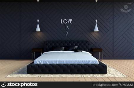 Modern bedroom interior in Valentine theme color with text on wall, 3D Rendering
