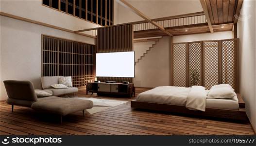 Modern bedroom - japanese style.3D rendering