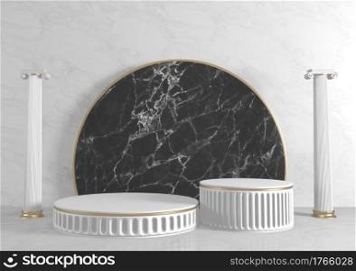 Modern Black granite background and black podium show cosmetic product geometric. 3D rendering