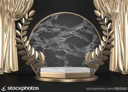 Modern Black granite background and white podium show cosmetic product geometric. 3D rendering