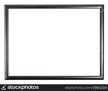 modern black narrow wooden picture frame with cut out blank space isolated on white background