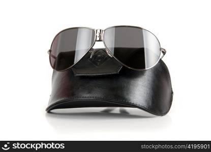 Modern black sunglasses isolated on a white