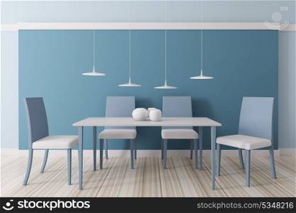 Modern blue dining room interior 3d render
