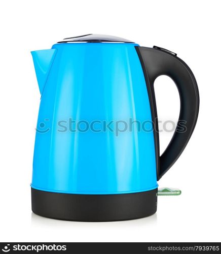 modern blue electric kettle, isolated on white