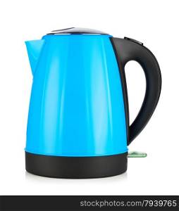 modern blue electric kettle, isolated on white