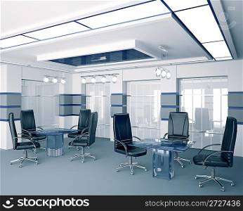 Modern boardroom with glass tables interior 3d