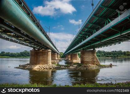 Modern bridge in Warsaw over Vistula river, Poland. Modern bridge in Warsaw over Vistula river