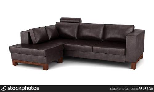 modern brown leather couch isolated on white background