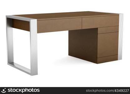 modern brown office wooden table isolated on white background