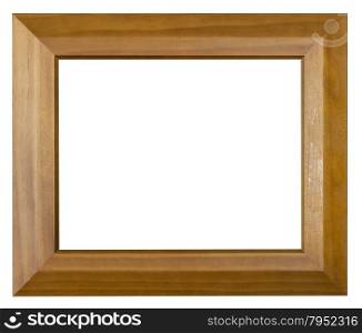 modern brown wide wooden picture frame with cut out blank space isolated on white background
