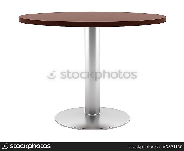 modern brown wooden round table isolated on white background