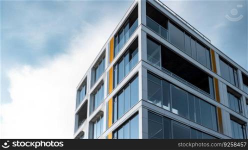 Modern building architecture, blue sky. Generative AI AIG20.