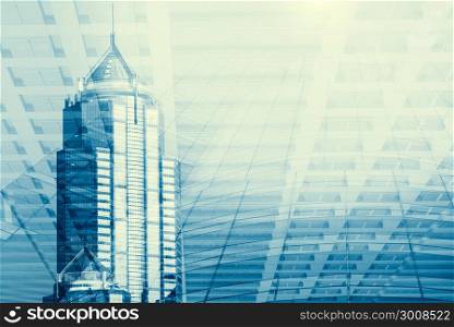 Modern building. Double exposure. Abstract background.