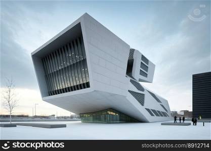 modern building exterior all made  with concrete and glass in white color - created by generative AI 