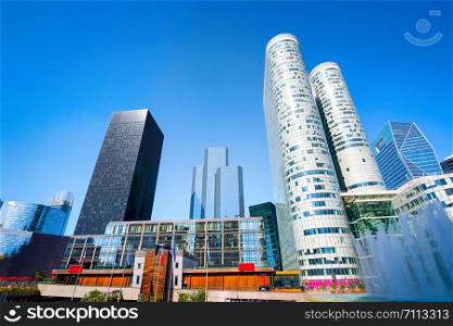 Modern business district in Paris and clear blue sky, France
