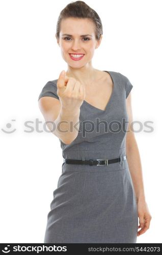 Modern business woman beckoning with finger