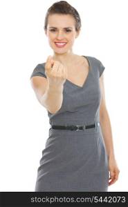 Modern business woman beckoning with finger