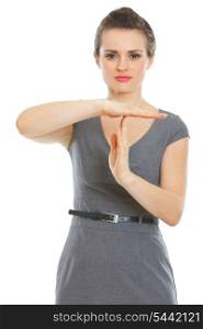 Modern business woman showing break gesture