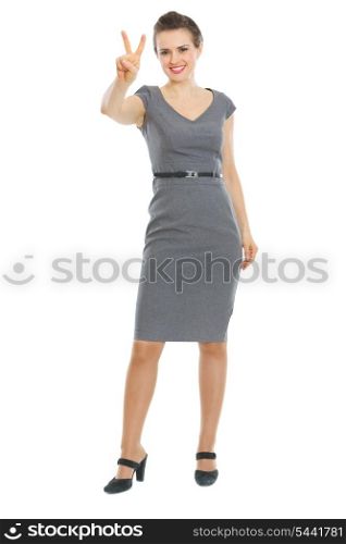 Modern business woman showing victory gesture
