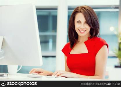 Modern business woman working on computer. Modern successful business woman