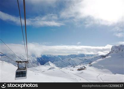 Modern cable car in Alagna Valsesia Ski resort; Piemonte, Italy.