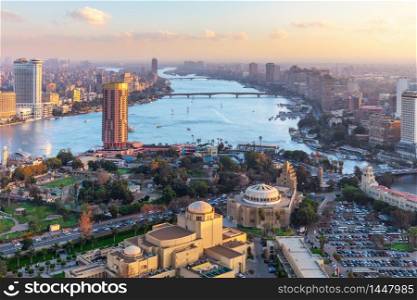 Modern Cairo, view on the Nile and the bridges, Egypt.. Modern Cairo, view on the Nile and the bridges, Egypt