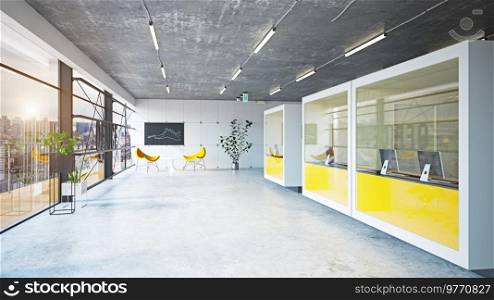 modern capsule office interior, 3d rendering business concept design