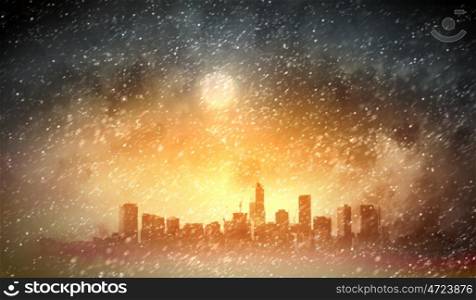 Modern city at night. Image of modern city at night in winter