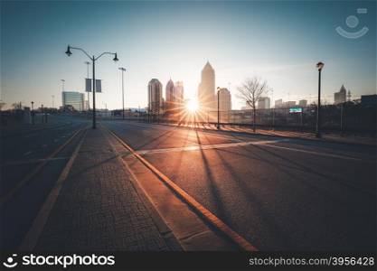 Modern city street at sunny morning, Atlanta, Georgia, USA