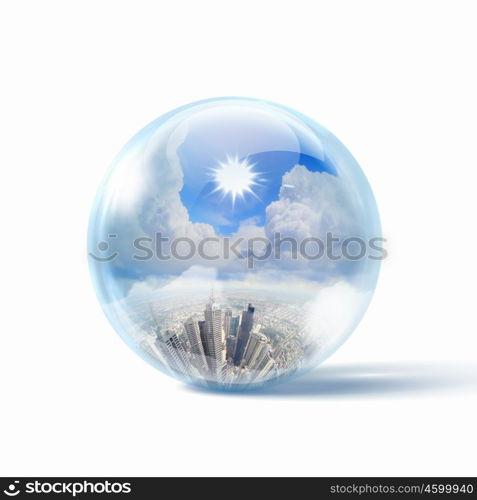 Modern cityscape. Image of a modern cityscape inside a glass sphere