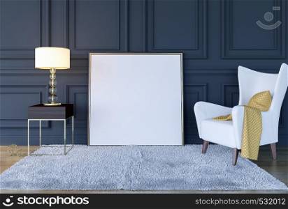 Modern classic luxury living room interior background with mock up poster frame, 3D Rendering