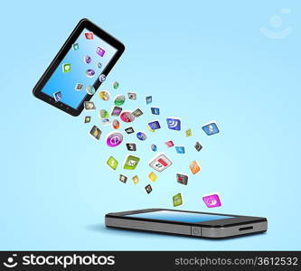 Modern communication technology illustration with mobile phone and high tech background