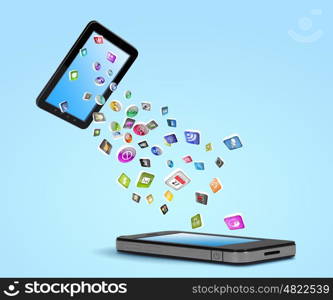 Modern communication technology. Modern communication technology illustration with mobile phone and high tech background