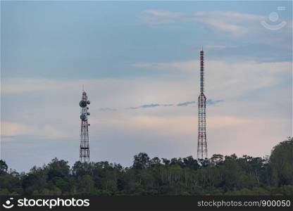 Modern communication transmission towers The concept of internet communication and online work