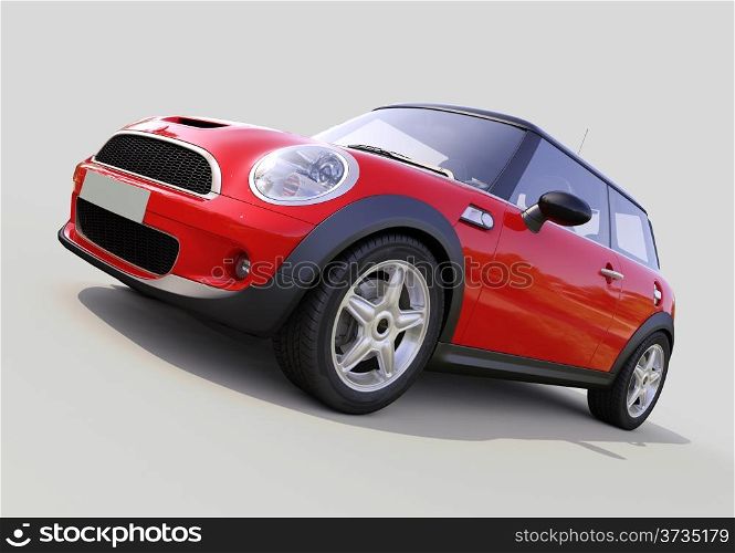 Modern compact car on a grey background