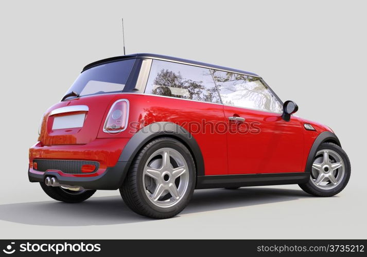 Modern compact car on a grey background