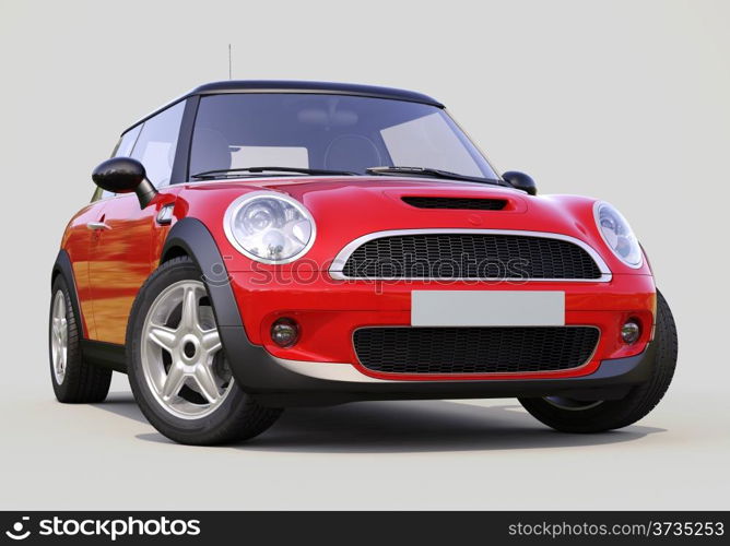 Modern compact car on a grey background