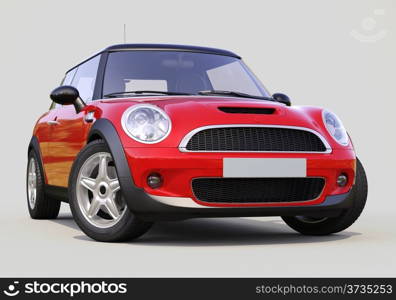 Modern compact car on a grey background