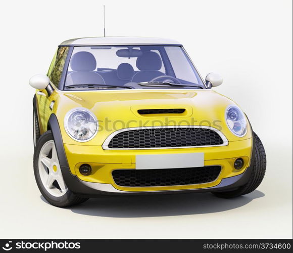 Modern compact city car on a gray background