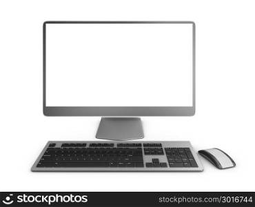 Modern computer with a white screen. 3d rendering.