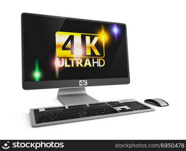 Modern computer with an inscription on the screen 4K. 3d rendering.