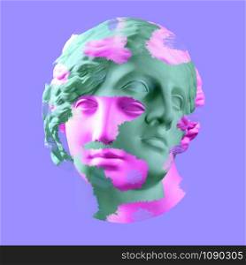Modern conceptual art colorful poster with ancient statue of bust of Venus. Collage of contemporary art.. Modern conceptual art poster with ancient statue of bust of Venus. Collage of contemporary art.