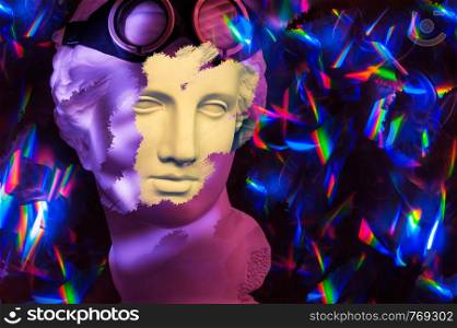 Modern conceptual art colorful poster with ancient statue of bust of Venus. Collage of contemporary art.. Modern conceptual art poster with ancient statue of bust of Venus. Collage of contemporary art.