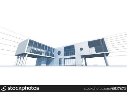 Modern construction 3d rendering. Modern construction. Building design and 3d rendering model my own. Modern construction 3d rendering