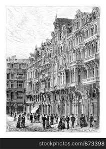 Modern Construction, an Award-Winning House in Brussels, Belgium, drawing by Deroy based on a photograph by Levy, vintage illustration. Le Tour du Monde, Travel Journal, 1881