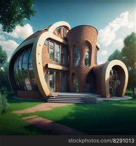 modern curved brick house concept. modern curved brick house concept AI Generated