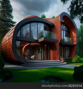modern curved brick house concept. modern curved brick house concept AI Generated