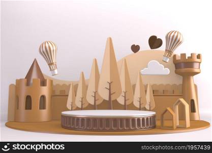 Modern Cylinder podiums brown and decoration cartoon style.3D rendering
